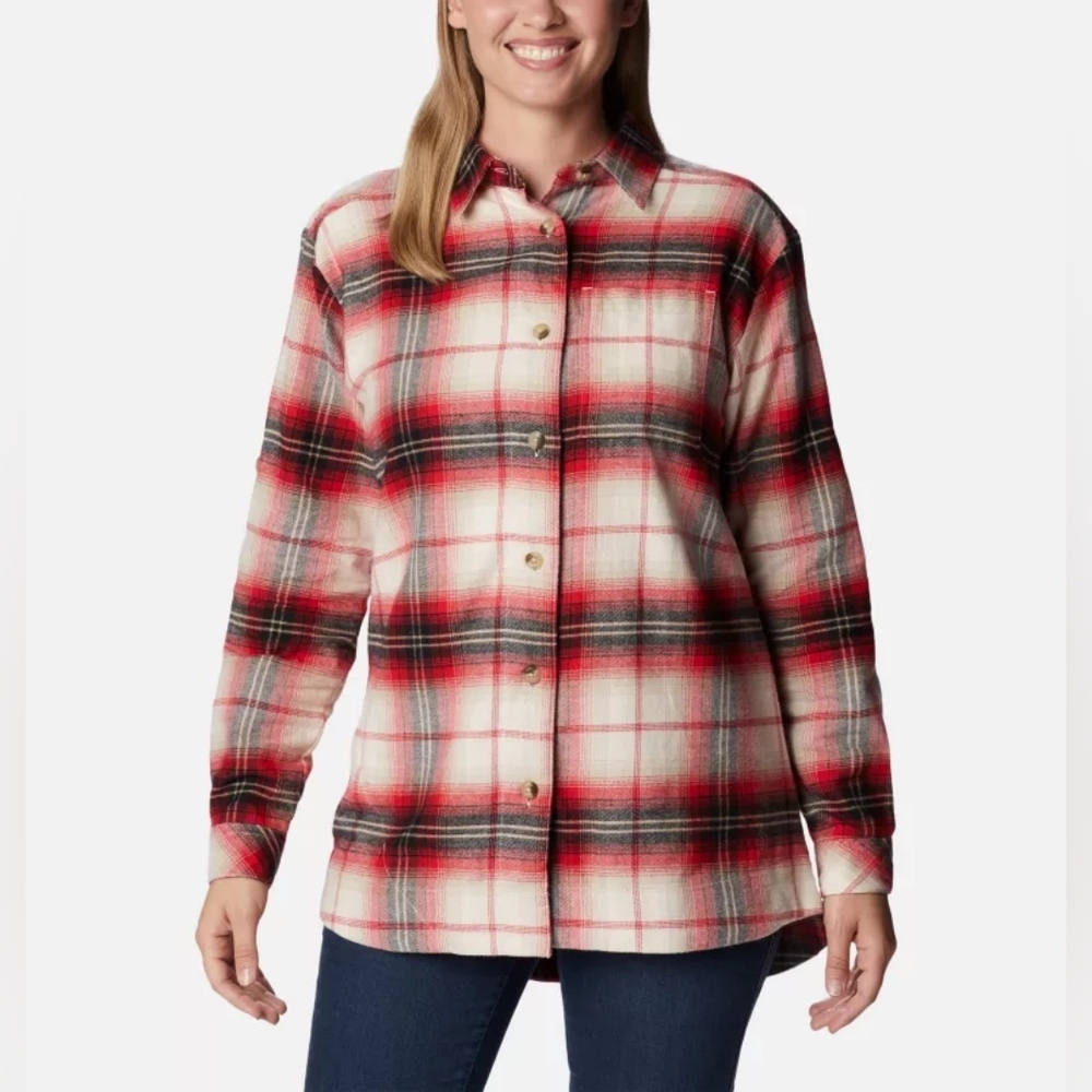Columbia Plaid Button-Up Shirt - Red and White 100% Cotton